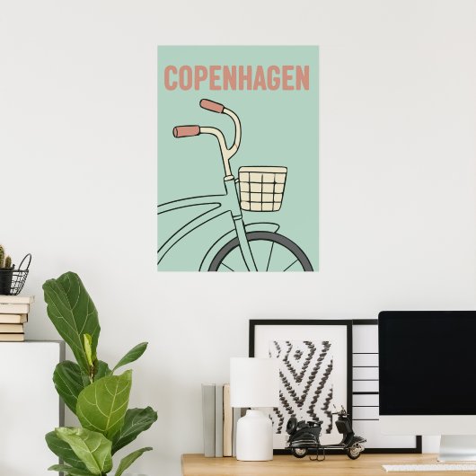 Retro Copenhagen Bicycle Art – Minimal Preppy Styl Poster (Thuiskantoor)