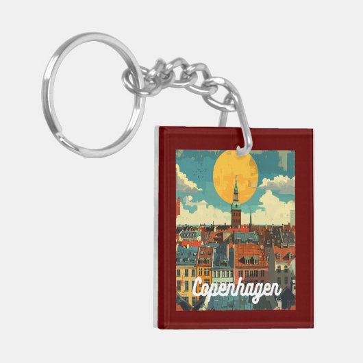 Retro Copenhagen Skyline Sleutelhanger (Voorkant Links)