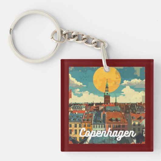 Retro Copenhagen Skyline Sleutelhanger (Voorkant)