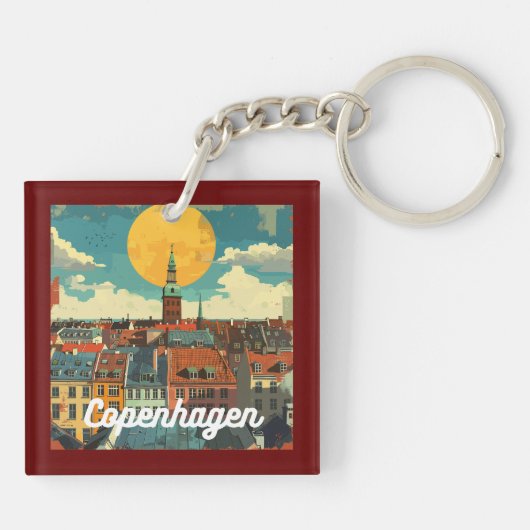 Retro Copenhagen Skyline Sleutelhanger (Achterkant)