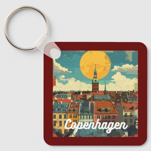 Retro Copenhagen Skyline Sleutelhanger (Voorkant)