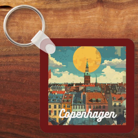 Retro Copenhagen Skyline Sleutelhanger (Voorkant)