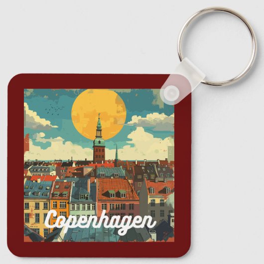 Retro Copenhagen Skyline Sleutelhanger (Achterkant)