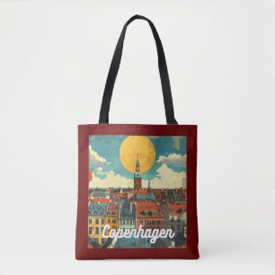 Retro Copenhagen Skyline Tote Bag