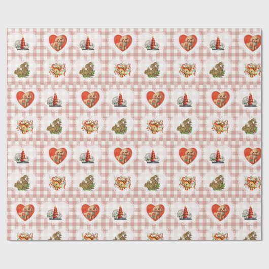 Retro Coquette Baby Animals Gingham Cadeaupapier (Vlak)