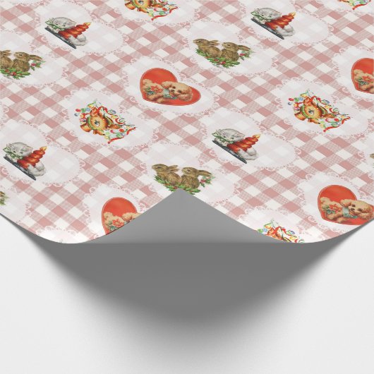 Retro  Coquette Baby Animals Gingham Cadeaupapier (Hoek)