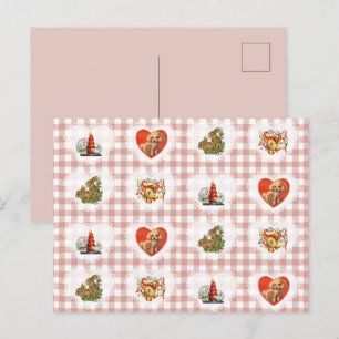 Retro Coquette Baby Animals Gingham Feestdagenkaart