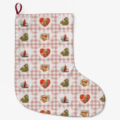 Retro  Coquette Baby Animals Gingham Grote Kerstsok (Voorkant)