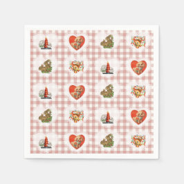 Retro  Coquette Baby Animals Gingham Servet