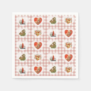 Retro  Coquette Baby Animals Gingham Servet
