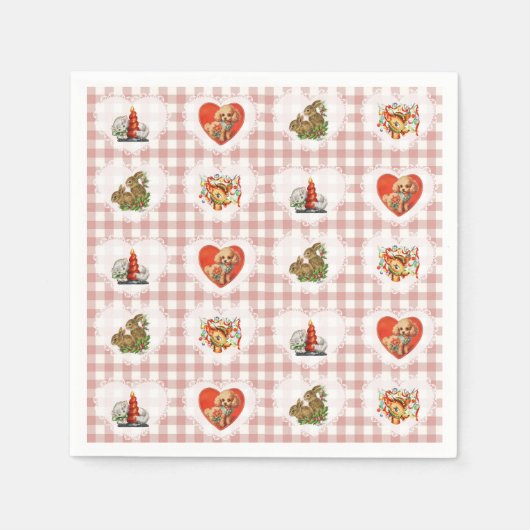 Retro  Coquette Baby Animals Gingham Servet (Voorkant)