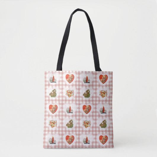 Retro  Coquette Baby Animals Gingham Tote Bag (Voorkant)