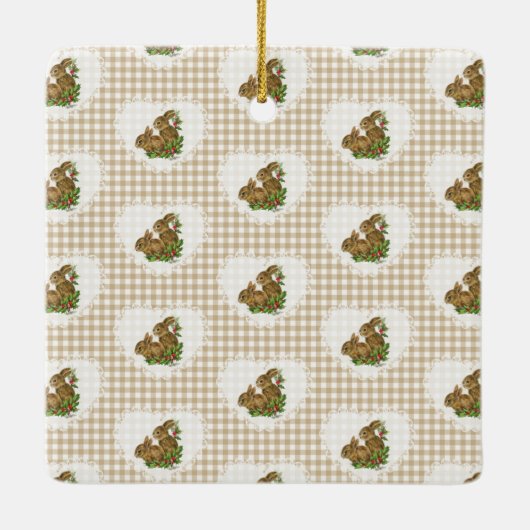 Retro  Coquette Baby Dieren Bunny Gingham Keramisch Ornament (Achterkant)