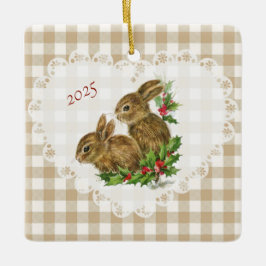 Retro  Coquette Baby Dieren Bunny Gingham Keramisch Ornament