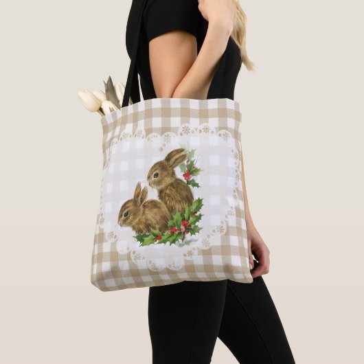 Retro  Coquette Baby Dieren Bunny Gingham Tote Bag (Dichtbij)