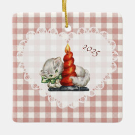 Retro  Coquette Baby Dieren Cat Gingham Keramisch Ornament