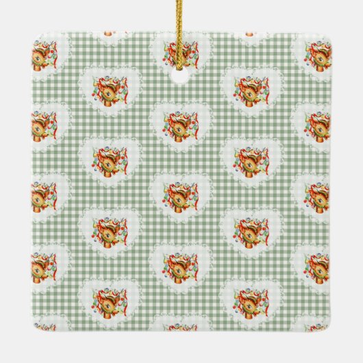 Retro  Coquette Baby Dieren Deer Gingham Keramisch Ornament (Achterkant)
