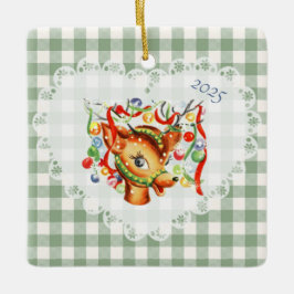 Retro  Coquette Baby Dieren Deer Gingham Keramisch Ornament