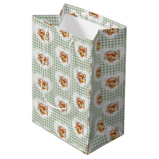 Retro  Coquette Baby Dieren Deer Gingham Medium Cadeauzakje (Voorkant Gekanteld)