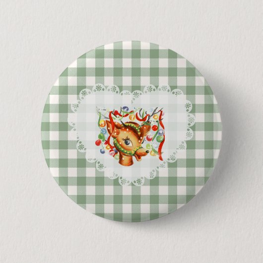 Retro Coquette Baby Dieren Deer Gingham Ronde Button 5,7 Cm (Voorkant)
