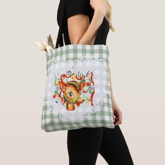 Retro  Coquette Baby Dieren Deer Gingham Tote Bag (Dichtbij)