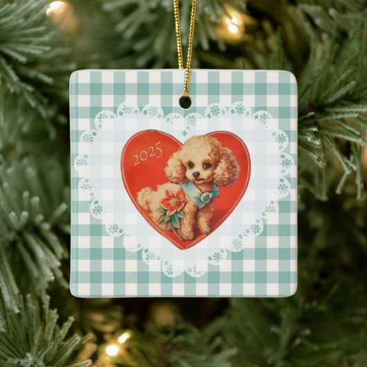 Retro  Coquette Baby Dieren Dog Gingham Keramisch Ornament (Boom)