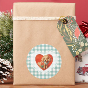 Retro  Coquette Baby Dieren Dog Gingham Ronde Sticker