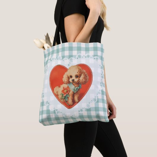 Retro  Coquette Baby Dieren Dog Gingham Tote Bag (Dichtbij)