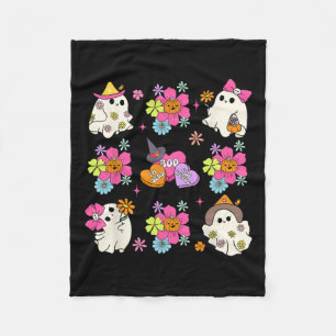Retro Coquette Boo Ghost Bow Pompoenbloemen Hallo Fleece Deken