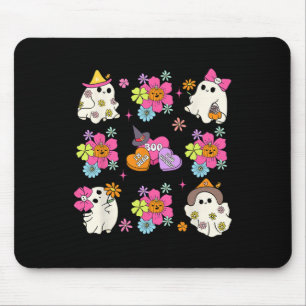Retro Coquette Boo Ghost Bow Pompoenbloemen Hallo Muismat