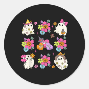 Retro Coquette Boo Ghost Bow Pompoenbloemen Hallo Ronde Sticker