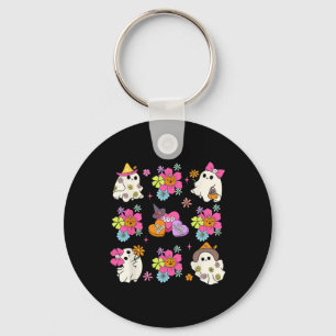 Retro Coquette Boo Ghost Bow Pompoenbloemen Hallo Sleutelhanger