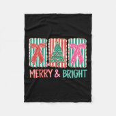 Retro Coquette Boog Vrolijk en Heldere Kerstboom Fleece Deken (Voorkant)
