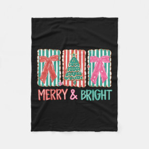 Retro Coquette Boog Vrolijk en Heldere Kerstboom Fleece Deken