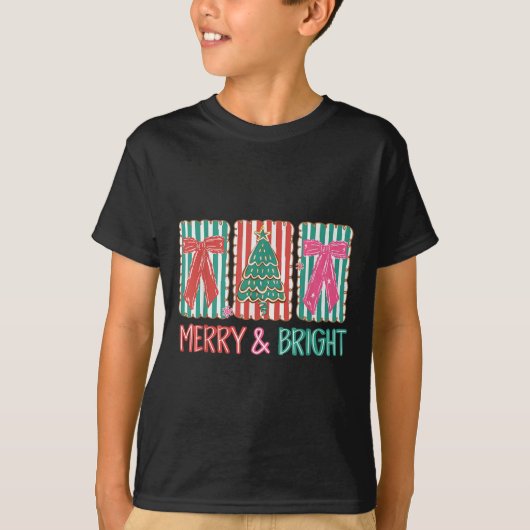 Retro Coquette Boog Vrolijk en Heldere Kerstboom T-shirt (Voorkant)