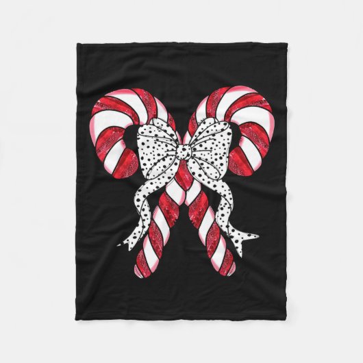 Retro Coquette Bow Candy Cane Christmas Season Wom Fleece Deken (Voorkant)