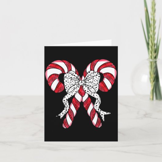 Retro Coquette Bow Candy Cane Christmas Season Wom Kaart (Voorkant)