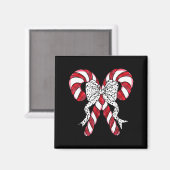 Retro Coquette Bow Candy Cane Christmas Season Wom Magneet (Voorkant / Achterkant)
