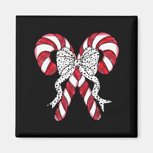 Retro Coquette Bow Candy Cane Christmas Season Wom Magneet (Voorkant)
