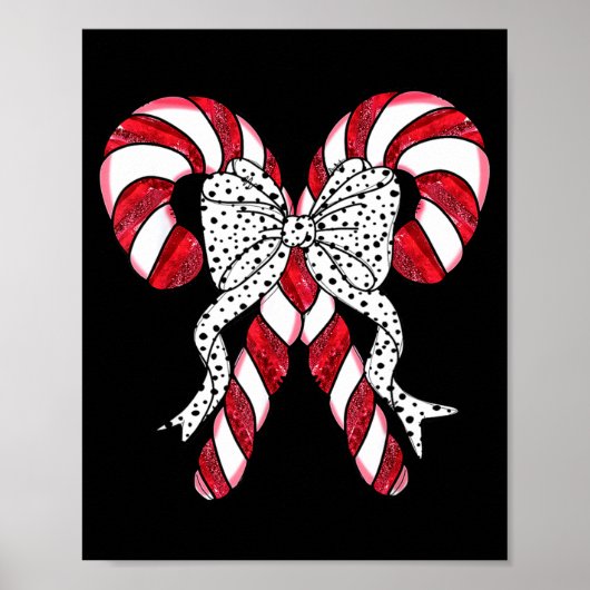 Retro Coquette Bow Candy Cane Christmas Season Wom Poster (Voorkant)