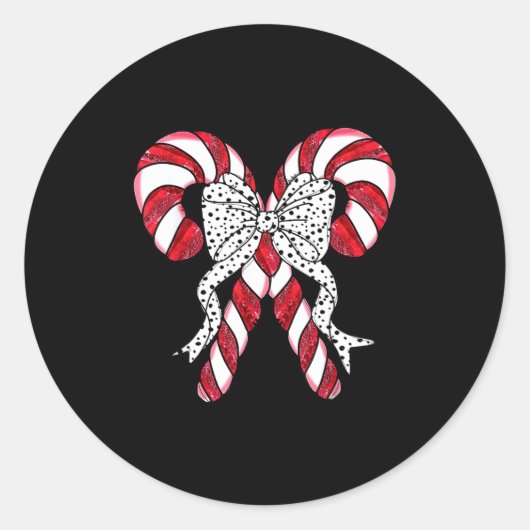 Retro Coquette Bow Candy Cane Christmas Season Wom Ronde Sticker (Voorkant)
