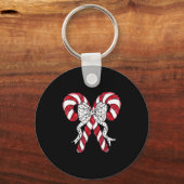 Retro Coquette Bow Candy Cane Christmas Season Wom Sleutelhanger (Voorkant)