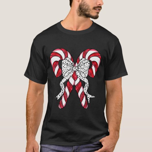 Retro Coquette Bow Candy Cane Christmas Season Wom T-shirt (Voorkant)