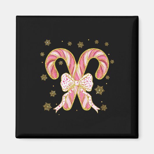 Retro Coquette Bow Candy Cane Kerstseizoen Wom Magneet (Voorkant)