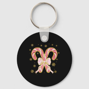 Retro Coquette Bow Candy Cane Kerstseizoen Wom Sleutelhanger
