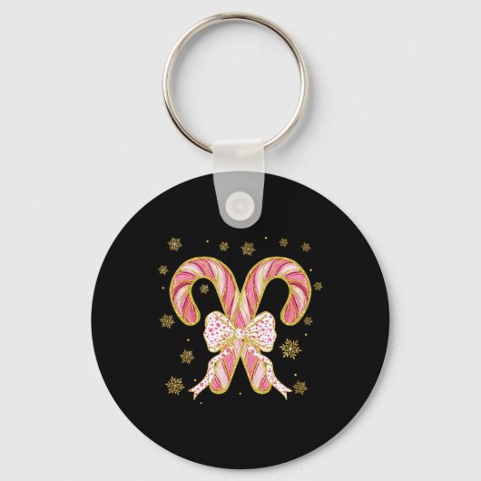 Retro Coquette Bow Candy Cane Kerstseizoen Wom Sleutelhanger (Voorkant)