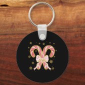 Retro Coquette Bow Candy Cane Kerstseizoen Wom Sleutelhanger (Voorkant)
