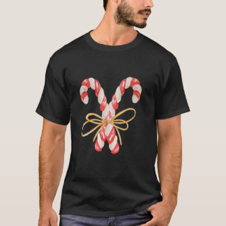 Retro Coquette Bow Candy Cane Kerstseizoen Wom T-shirt