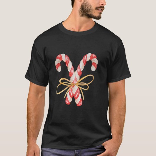 Retro Coquette Bow Candy Cane Kerstseizoen Wom T-shirt (Voorkant)