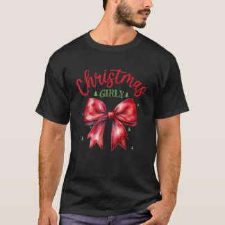 Retro Coquette Bow Christmas Girly Vrolijk Kerstfe T-shirt